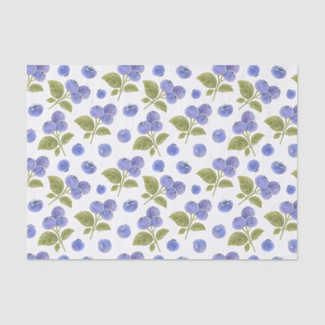 Watercolor Blueberry Fruit and Blueberry Leaves  Tissue Paper (Front)