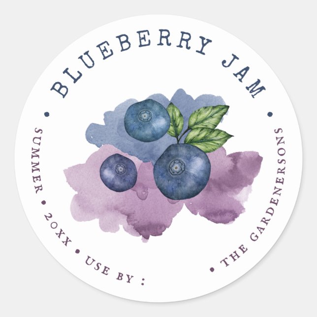 Watercolor Blueberry Jam Classic Round Sticker (Front)
