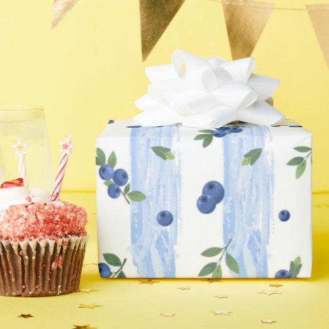 Watercolor Blueberry Pattern Wrapping Paper (Birthday Party)