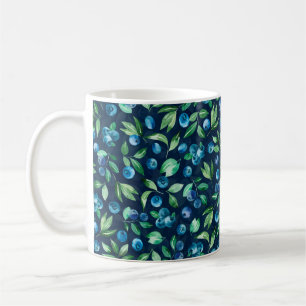 Watercolor blueberry seamless pattern, wild berrie coffee mug