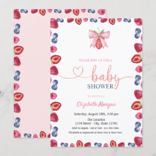 Watercolor Blueberry Strawberry Baby Shower Invitation