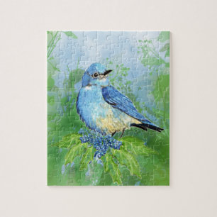 Watercolor Bluebird Bird Nature Art Jigsaw Puzzle