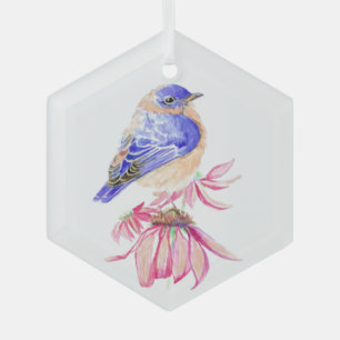 Watercolor Bluebird Garden Bird Nature Art Glass Ornament