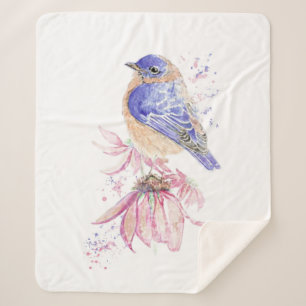 Watercolor Bluebird Garden Bird Wildlife Nature  Sherpa Blanket
