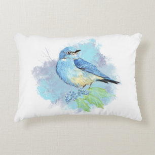 Watercolor Bluebird Pretty Blue Garden Bird Art Accent Pillow