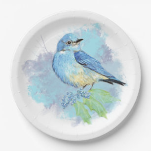 Watercolor Bluebird Pretty Blue Garden Bird Art Paper Plate