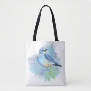 Watercolor Bluebird Pretty Blue Garden Bird Art Tote Bag