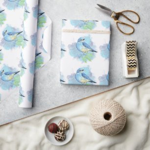 Watercolor Bluebird Pretty Blue Garden Bird Art Wrapping Paper