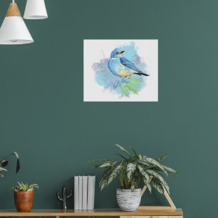 Watercolor Bluebird Pretty Blue Garden Bird Poster