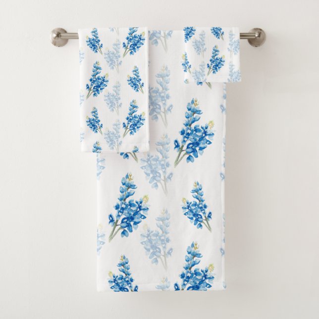 Watercolor Bluebonnet Pattern Bath Towel Set (Insitu)