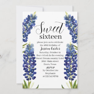 Watercolor Bluebonnets Wildflower Sweet 16 Sixteen Invitation