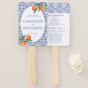 Watercolor Bluetile Mediterranean Programs Wedding Hand Fan