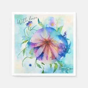 Watercolor Blumen Wiese blue background Napkin