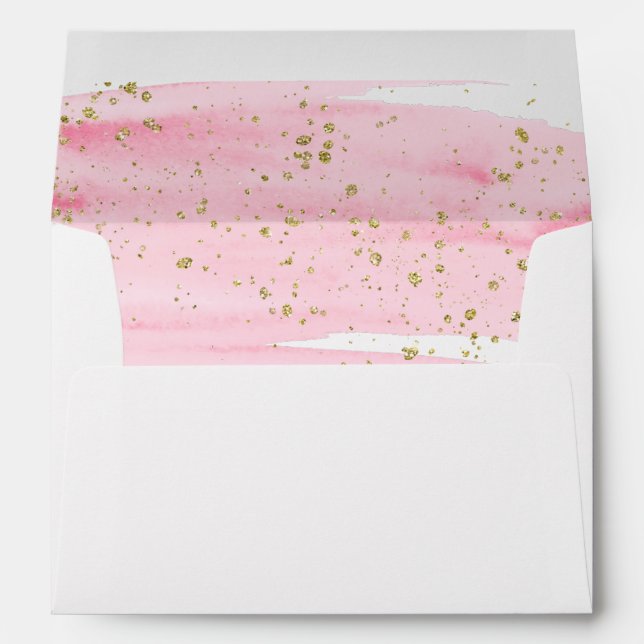 Watercolor Blush and Gold Lined Wedding Invitation Envelope (Back (Bottom))