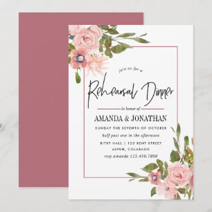 Watercolor Blush and Rose Gold Rehearsal Dinner Invitation