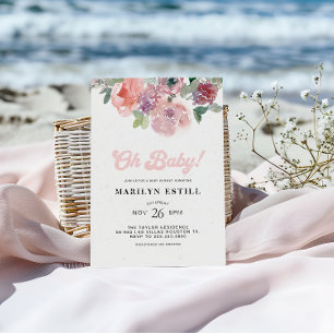 Watercolor Blush Burgundy Floral Baby Shower Invitation