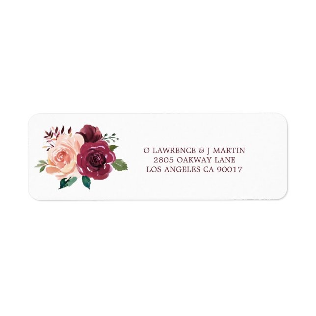 Watercolor Blush Burgundy Roses Wedding Address (Front)