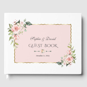 Watercolor Blush Cream Flowers Pink Frame Wedding Guest Book