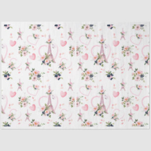 Watercolor Blush Floral Eiffel Tower Pattern Tissue Paper