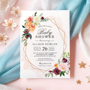 Watercolor Blush Floral Girl Baby Shower Invitation