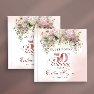 Watercolor Blush Floral Greenery 50th Birthday Guest Book