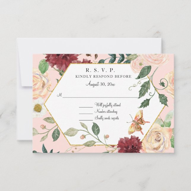 Watercolor Blush Floral Modern Rustic Elegant RSVP Card (Front)