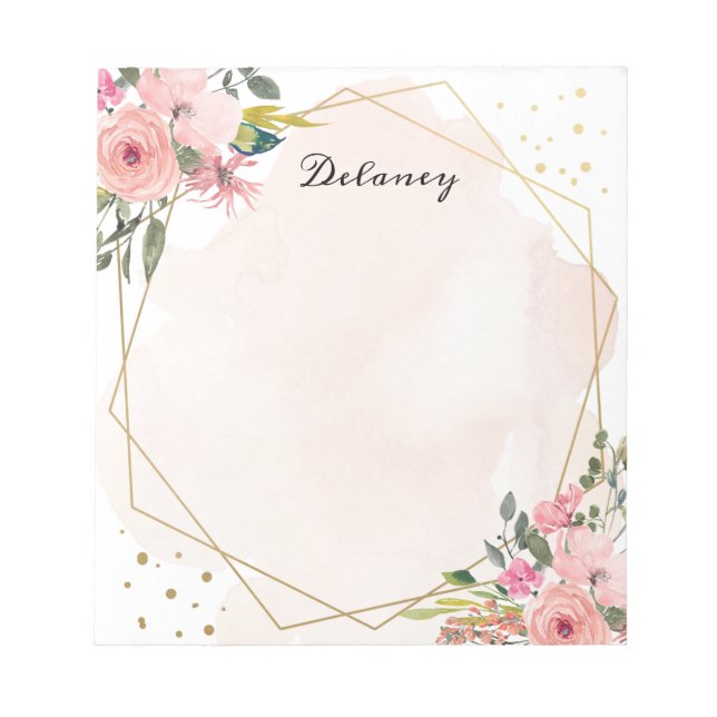 Watercolor Blush Floral Pesonalized Notepad (Front)