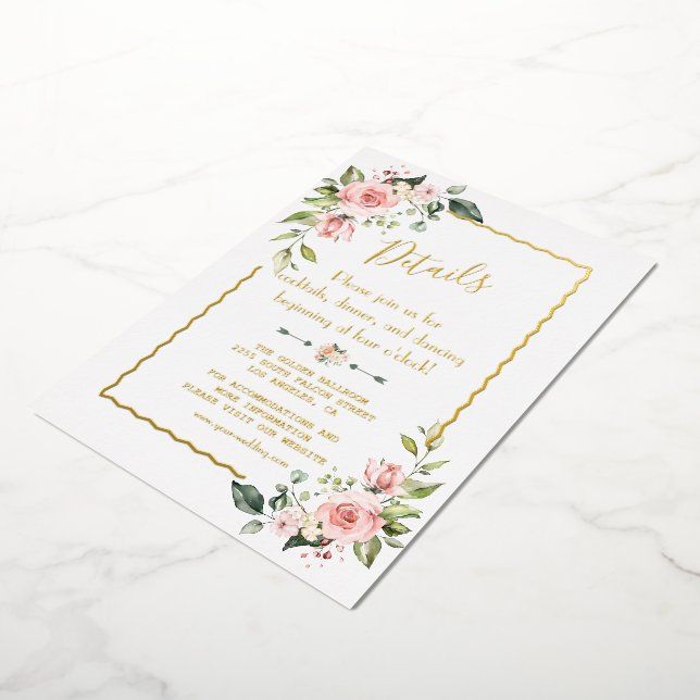 Watercolor Blush Floral REAL FOIL Wedding Details (Rotated)