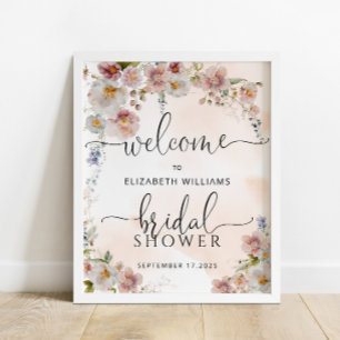 Watercolor Blush Floral Shower Welcome Poster