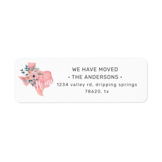 watercolor blush floral texas moving announcement (Front)