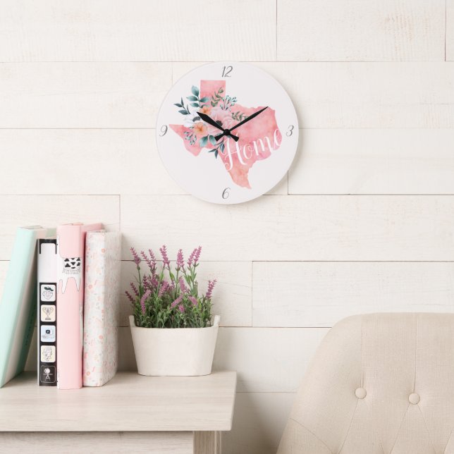Watercolor Blush Floral Texas Rustic Pink Large Clock (Reading Room)
