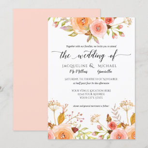 Watercolor Blush Floral Wedding Rose Leaf Foliage Invitation