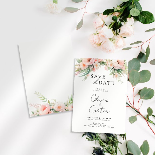 Watercolor Blush Floral Wedding Save The Date (Creator Uploaded)