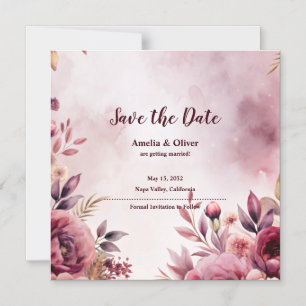 Watercolor Blush Floral Wedding Save the Date Magnetic Invitation