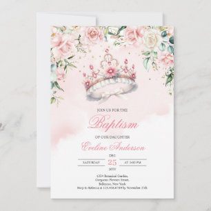 Watercolor blush floral wreath Baptism tiara Invitation