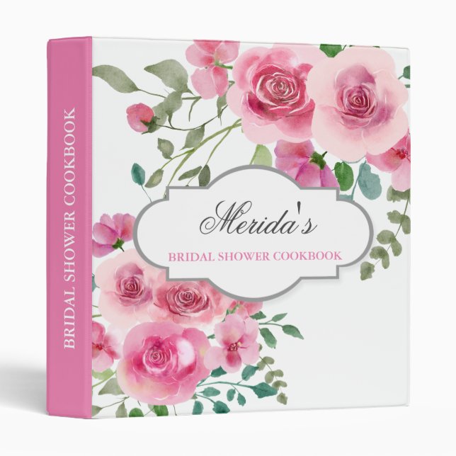 Watercolor Blush Flowers Bridal Shower Cookbook  Binder (Front/Spine)