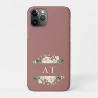 Watercolor Blush Flowers Dark Peach Monogram