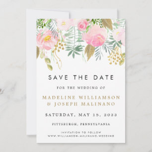 Watercolor Blush & Gold Floral Photo Save the Date
