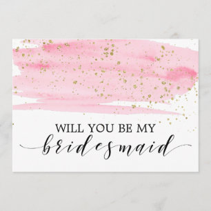 Watercolor Blush & Gold Will You Be My Bridesmaid Invitation