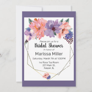 Watercolor Blush Lavender Blue Gold Frame Invitation