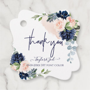 Watercolor Blush Navy Blue Roses Thank You Script Favour Tags