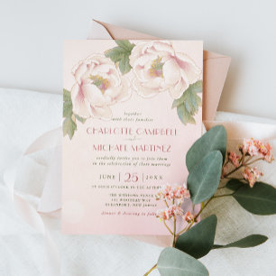 Watercolor Blush Peony Rose Flower Wedding Invitation