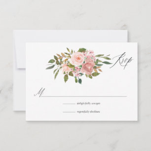 Watercolor Blush Pink and Rose Gold Roses Wedding RSVP Card