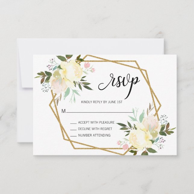 Watercolor Blush Pink Beige Floral Wedding RSVP (Front)