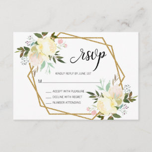 Watercolor Blush Pink Beige Floral Wedding RSVP Card