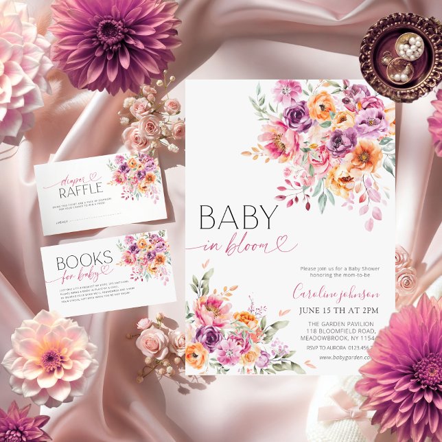 Watercolor Blush Pink Bloom Diaper Raffle  Enclosure Card (Creator Uploaded)