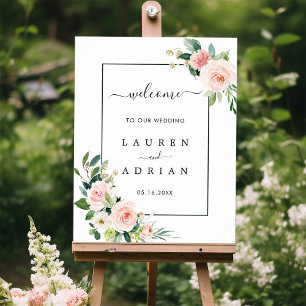 Watercolor Blush Pink Bloom Wedding Welcome Sign
