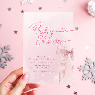 Watercolor Blush Pink Bow Baby Shower Invitation