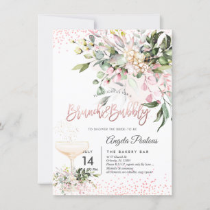 Watercolor Blush Pink Eucalyptus Brunch Bubbly Invitation