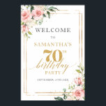 Watercolor blush pink floral 60th birthday welcome poster<br><div class="desc">Celebrate the golden jubilee of your life with our Boho Blush Pink Roses Eucalyptus Greenery Foliage Gold Frame 70th Birthday welcome poster porch sign. Enjoy an ethereal blend of blush pink roses, lush eucalyptus greenery, and elegant gold frames. This design introduces a sense of classical elegance mingled with a bohemian...</div>